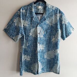 Palmwave Hawaii Men's Blue and White Cotton Retro Pineapple Print Shirt